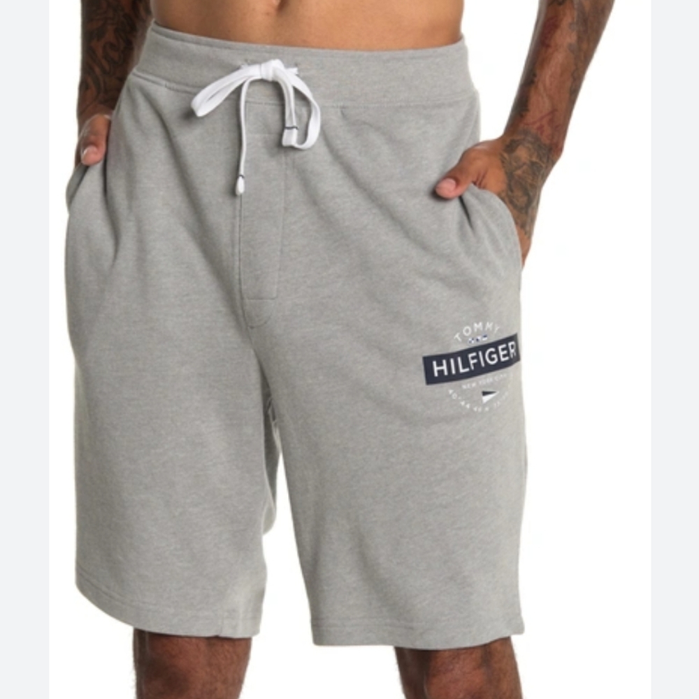 TOMMY HILFIGER Logo Print Men's Lounge Shorts Size LG Grey BNWT RETIRED